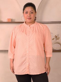 Indietoga - Women Plus Size Peach Chikankari Embroidered Cotton Top