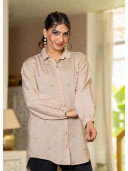 Juniper - Ivory Solid Viscose Shirt With Beads And Sequence Work