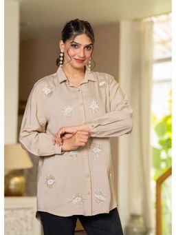 Juniper - Ivory Solid Viscose Shirt With Beads And Sequence Work