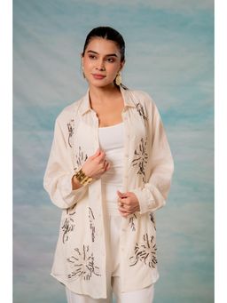 Juniper - Viscose Off-White Embellished Shirt With Bead Details