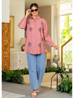 Juniper - Dusty Pink Solid Viscose Shirt With Beads Work