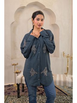 Juniper - Grey Solid Viscose Shirt With Beads Work