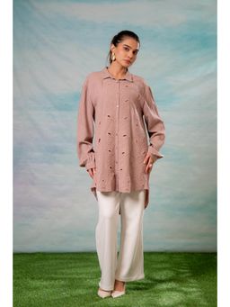 Juniper - Pink Embroidered Viscose-Linen Shirt With Zari Work