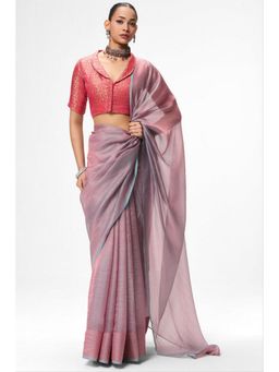 Swtantra - Pink Chiffon Plain Saree with Stitched Blouse