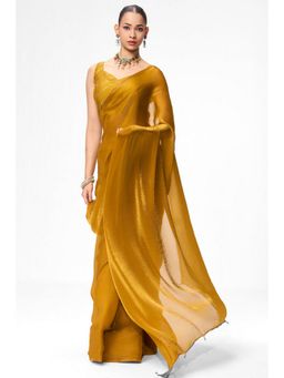 Swtantra - Yellow Satin Tassels Saree with Stitched Blouse
