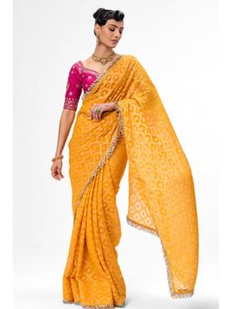 Swtantra - Yellow Georgette Printed Saree with Stitched Blouse