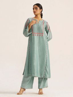 Ganga Fashions - Women Blue Embroidered Kurta with Pant (Set of 2)