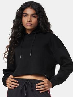 The Souled Store - Original Solid Black Women Cropped Oversized Hoodie