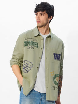 The Souled Store - Originals Travel Stamps Men Relaxed Olive Shirt