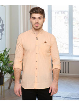 KUONS AVENUE - Orange Linen Cotton Casual Shirt