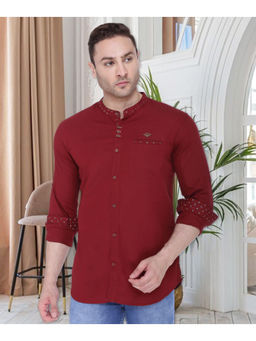 KUONS AVENUE - Maroon Linen Cotton Casual Shirt