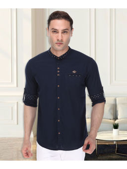 KUONS AVENUE - Navy Blue Linen Cotton Casual Shirt