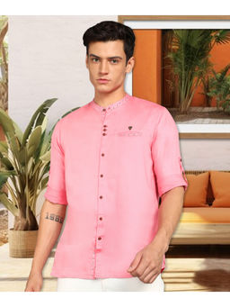 KUONS AVENUE - Pink Linen Cotton Casual Shirt