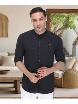KUONS AVENUE - Black Linen Cotton Casual Shirt