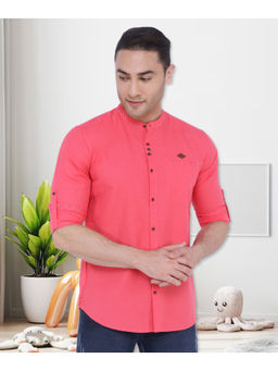 KUONS AVENUE - Pink Linen Cotton Casual Shirt