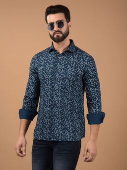 CRIMSOUNE CLUB - Navy Blue Printed Shirt