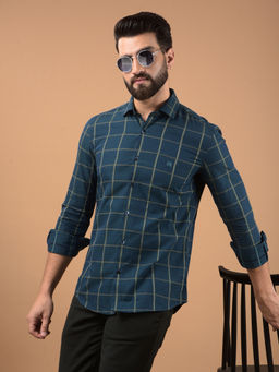 CRIMSOUNE CLUB - Green Windowpane Check Cotton Shirt