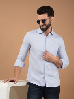 CRIMSOUNE CLUB - Blue Textured Shirt