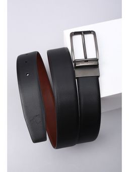 Allen Solly - Men Leather Reversible Textured Black Casual Belt