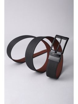 Louis Philippe - Men Leather Reversible Textured Black Formal Belt