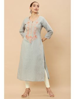 Soch - Women Grey Cotton Floral Kurta