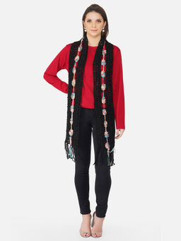 Fabnest - Women Acrylic Black Self Design Winter Scarf