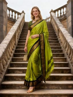 A S CREATION - Women Green Cotton Silk Kanchipuram with Elegant Traditional Design Saree