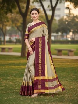 A S CREATION - Women Olive Cotton Silk Kanchipuram with Elegant Traditional Design Saree