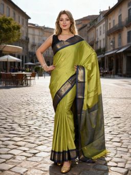 A S CREATION - Women Green Cotton Silk Kanchipuram with Elegant Traditional Design Saree