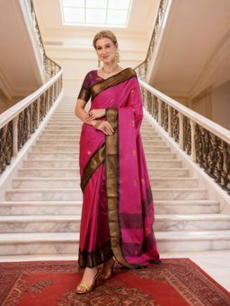 A S CREATION - Women Pink Cotton Silk Kanchipuram with Elegant Traditional Design Saree