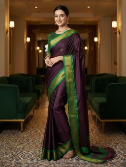 A S CREATION - Women Purple Cotton Silk Kanchipuram with Elegant Traditional Design Saree