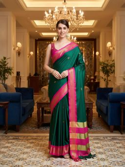 A S CREATION - Women Green Cotton Silk Kanchipuram with Elegant Traditional Design Saree