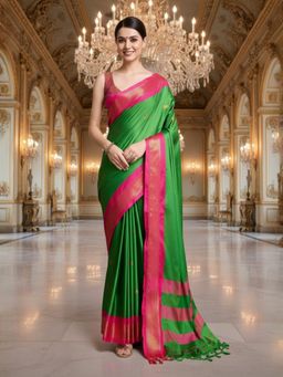 A S CREATION - Women Green Cotton Silk Kanchipuram with Elegant Traditional Design Saree