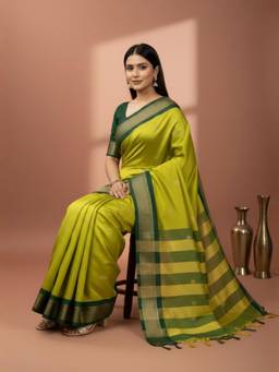 A S CREATION - Women Green Cotton Silk Kanchipuram with Elegant Traditional Design Saree