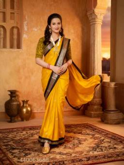 A S CREATION - Women Mustard Cotton Silk Kanchipuram with Elegant Traditional Design Saree