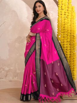 A S CREATION - Women Pink Cotton Silk Kanchipuram with Elegant Traditional Design Saree