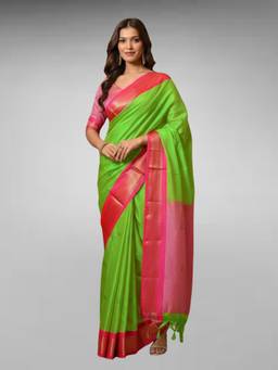 A S CREATION - Women Green Cotton Silk Kanchipuram with Elegant Traditional Design Saree