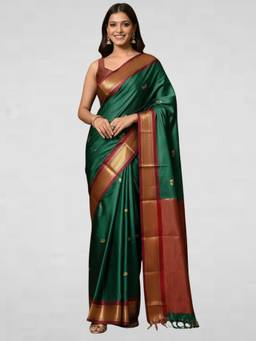 A S CREATION - Women Green Cotton Silk Kanchipuram with Elegant Traditional Design Saree