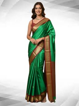 A S CREATION - Women Green Cotton Silk Kanchipuram with Elegant Traditional Design Saree