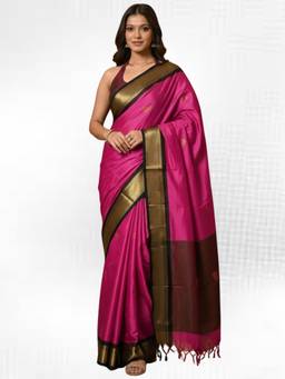 A S CREATION - Women Pink Cotton Silk Kanchipuram with Elegant Traditional Design Saree
