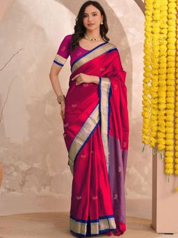 A S CREATION - Women Red Cotton Silk Kanchipuram with Elegant Traditional Design Saree