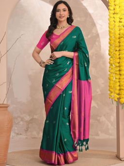 A S CREATION - Women Green Cotton Silk Kanchipuram with Elegant Traditional Design Saree