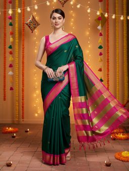 A S CREATION - Women Green Cotton Silk Kanchipuram with Traditional Design Saree
