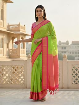 A S CREATION - Women Green Cotton Silk Kanchipuram with Traditional Design Saree
