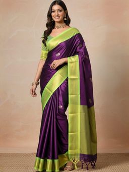 A S CREATION - Women Purple Cotton Silk Kanchipuram with Traditional Design Saree