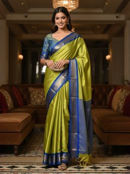 A S CREATION - Women Green Cotton Silk Kanchipuram with Traditional Design Saree