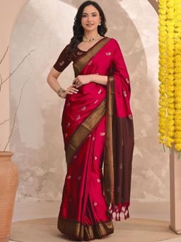 A S CREATION - Women Red Cotton Silk Kanchipuram with Elegant Traditional Design Saree