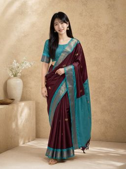 A S CREATION - Women Brown Cotton Silk Kanchipuram with Traditional Design Saree