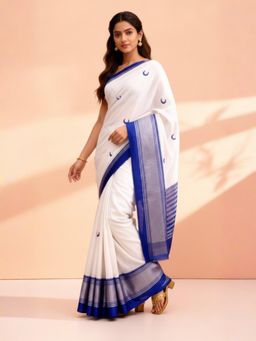 A S CREATION - Women White Cotton Silk Kanchipuram with Elegant Traditional Design Saree