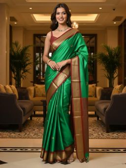 A S CREATION - Women Green Cotton Silk Kanchipuram with Elegant Traditional Design Saree